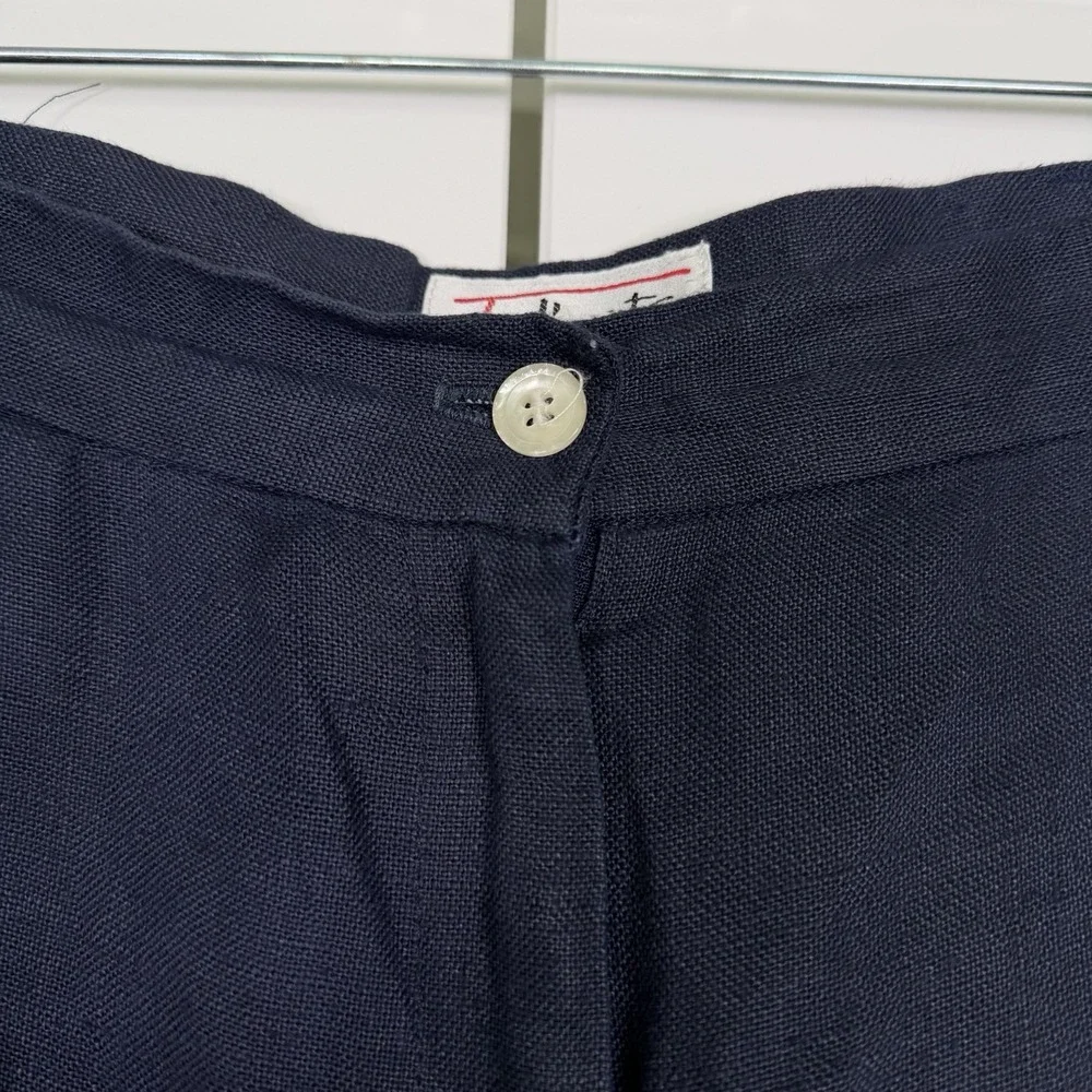 Talbots Linen Pants Sz 16 Navy Blue Straight Leg Pleated Preppy Church‎ Office